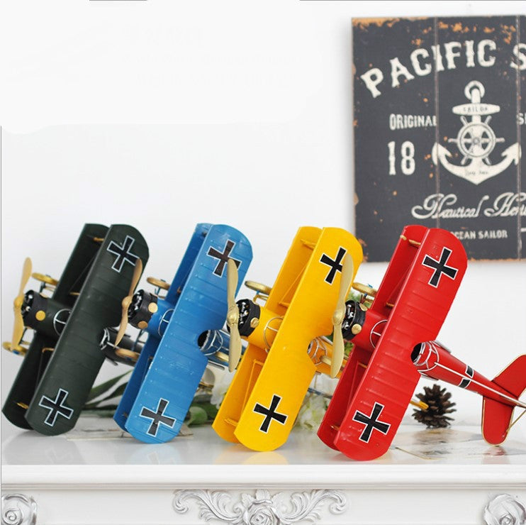 Home Decoration Ornaments Wrought Iron Crafts Retro Old Aircraft Model