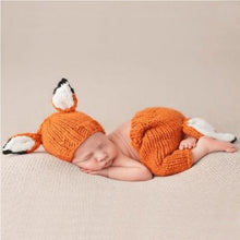 Load image into Gallery viewer, Children Photography Clothing Cartoon Fox Shape Handmade Wool Knit Hat + Pants Set