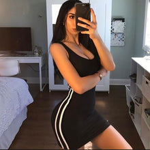 Load image into Gallery viewer, Striped Stitching Sexy Bag Hip Strap Dress, S, M, L, XL