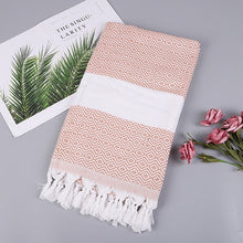 Load image into Gallery viewer, Striped Cotton Bath Towel With Tassels Thin Travel Camping Bath Sauna Beach Gym Pool Blanket Absorbent Easy Care