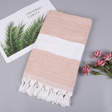 Load image into Gallery viewer, Striped Cotton Bath Towel With Tassels Thin Travel Camping Bath Sauna Beach Gym Pool Blanket Absorbent Easy Care