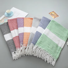 Load image into Gallery viewer, Striped Cotton Bath Towel With Tassels Thin Travel Camping Bath Sauna Beach Gym Pool Blanket Absorbent Easy Care