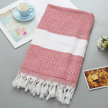 Load image into Gallery viewer, Striped Cotton Bath Towel With Tassels Thin Travel Camping Bath Sauna Beach Gym Pool Blanket Absorbent Easy Care
