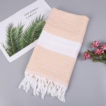 Load image into Gallery viewer, Striped Cotton Bath Towel With Tassels Thin Travel Camping Bath Sauna Beach Gym Pool Blanket Absorbent Easy Care