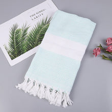 Load image into Gallery viewer, Striped Cotton Bath Towel With Tassels Thin Travel Camping Bath Sauna Beach Gym Pool Blanket Absorbent Easy Care