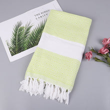 Load image into Gallery viewer, Striped Cotton Bath Towel With Tassels Thin Travel Camping Bath Sauna Beach Gym Pool Blanket Absorbent Easy Care