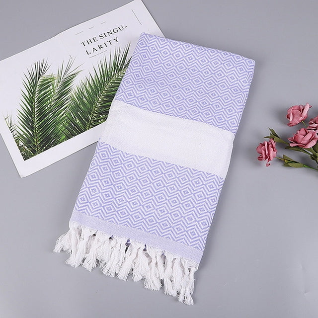 Striped Cotton Bath Towel With Tassels Thin Travel Camping Bath Sauna Beach Gym Pool Blanket Absorbent Easy Care