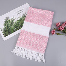 Load image into Gallery viewer, Striped Cotton Bath Towel With Tassels Thin Travel Camping Bath Sauna Beach Gym Pool Blanket Absorbent Easy Care