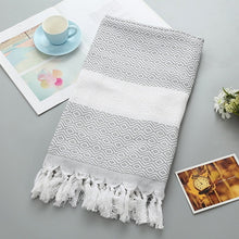 Load image into Gallery viewer, Striped Cotton Bath Towel With Tassels Thin Travel Camping Bath Sauna Beach Gym Pool Blanket Absorbent Easy Care