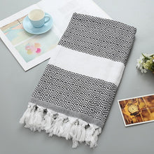 Load image into Gallery viewer, Striped Cotton Bath Towel With Tassels Thin Travel Camping Bath Sauna Beach Gym Pool Blanket Absorbent Easy Care