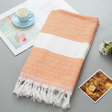 Load image into Gallery viewer, Striped Cotton Bath Towel With Tassels Thin Travel Camping Bath Sauna Beach Gym Pool Blanket Absorbent Easy Care