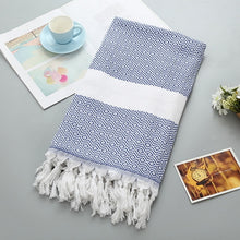 Load image into Gallery viewer, Striped Cotton Bath Towel With Tassels Thin Travel Camping Bath Sauna Beach Gym Pool Blanket Absorbent Easy Care