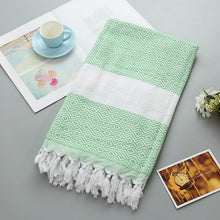 Load image into Gallery viewer, Striped Cotton Bath Towel With Tassels Thin Travel Camping Bath Sauna Beach Gym Pool Blanket Absorbent Easy Care