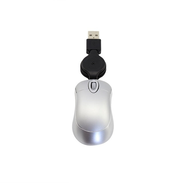 Mini Computer Mouse Retractable USB Cable Optical Ergonomic1600 DPI Portable Small Mice for Laptop