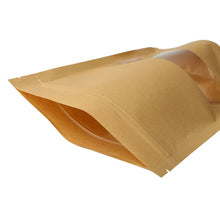 Load image into Gallery viewer, 50 PCS Zipper Self Sealing Kraft Paper Bag with Window Stand Up for Gifts/Food/Candy/Tea/Party/Wedding Gifts, 9x14+3cm, 10x15+3cm, 12x20+4cm, 14x20+4cm, 14x22+4cm, 16x22+4cm, 16x26+4cm, 17x24+4cm, 18x26+4cm, 20x30+5cm, 23x35+5cm, 30x40+6cm