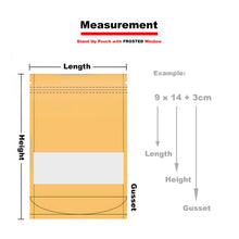 Load image into Gallery viewer, 50 PCS Zipper Self Sealing Kraft Paper Bag with Window Stand Up for Gifts/Food/Candy/Tea/Party/Wedding Gifts, 9x14+3cm, 10x15+3cm, 12x20+4cm, 14x20+4cm, 14x22+4cm, 16x22+4cm, 16x26+4cm, 17x24+4cm, 18x26+4cm, 20x30+5cm, 23x35+5cm, 30x40+6cm