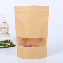 Load image into Gallery viewer, 50 PCS Zipper Self Sealing Kraft Paper Bag with Window Stand Up for Gifts/Food/Candy/Tea/Party/Wedding Gifts, 9x14+3cm, 10x15+3cm, 12x20+4cm, 14x20+4cm, 14x22+4cm, 16x22+4cm, 16x26+4cm, 17x24+4cm, 18x26+4cm, 20x30+5cm, 23x35+5cm, 30x40+6cm
