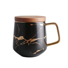 Load image into Gallery viewer, Marble Matte Gold Series Ceramic Tea Cup Coffee Mug With Wooden Lid Or Tray