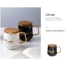 Load image into Gallery viewer, Marble Matte Gold Series Ceramic Tea Cup Coffee Mug With Wooden Lid Or Tray