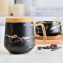 Load image into Gallery viewer, Marble Matte Gold Series Ceramic Tea Cup Coffee Mug With Wooden Lid Or Tray