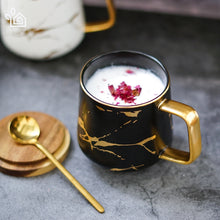 Load image into Gallery viewer, Marble Matte Gold Series Ceramic Tea Cup Coffee Mug With Wooden Lid Or Tray