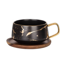 Load image into Gallery viewer, Marble Matte Gold Series Ceramic Tea Cup Coffee Mug With Wooden Lid Or Tray