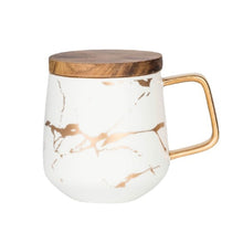 Load image into Gallery viewer, Marble Matte Gold Series Ceramic Tea Cup Coffee Mug With Wooden Lid Or Tray