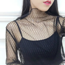 Load image into Gallery viewer, Sexy Mesh High Collar Long Sleeve Bottoming Blouse, One Size