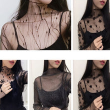 Load image into Gallery viewer, Sexy Mesh High Collar Long Sleeve Bottoming Blouse, One Size