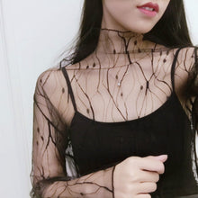 Load image into Gallery viewer, Sexy Mesh High Collar Long Sleeve Bottoming Blouse, One Size