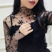 Load image into Gallery viewer, Sexy Mesh High Collar Long Sleeve Bottoming Blouse, One Size
