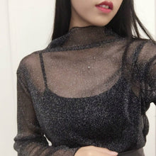 Load image into Gallery viewer, Sexy Mesh High Collar Long Sleeve Bottoming Blouse, One Size