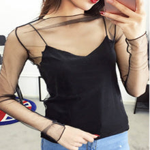 Load image into Gallery viewer, Sexy Mesh High Collar Long Sleeve Bottoming Blouse, One Size