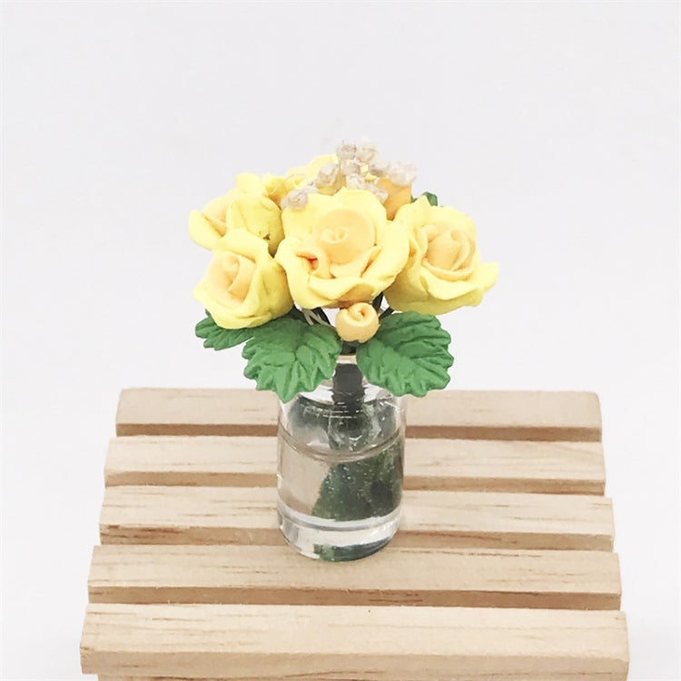 Mini Dollhouse Living Room Decoration Garden Scene Potted Roses