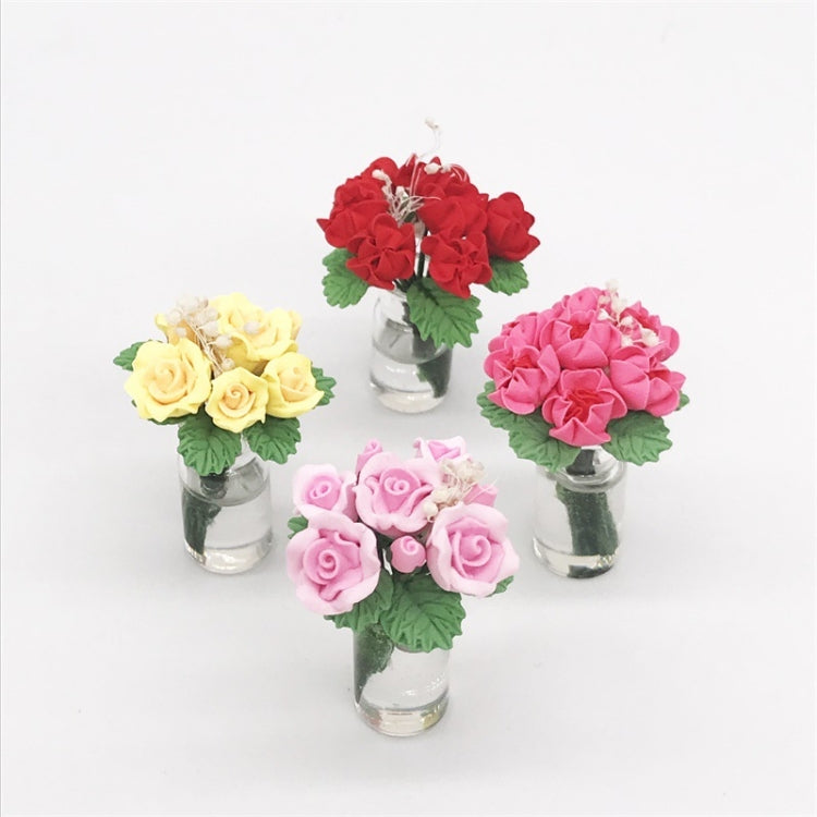 Mini Dollhouse Living Room Decoration Garden Scene Potted Roses