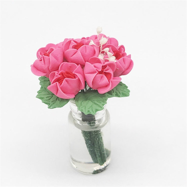 Mini Dollhouse Living Room Decoration Garden Scene Potted Roses