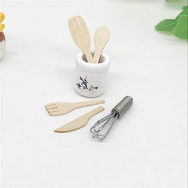 6 PCS / Set 1:12 Mini House Toy Simulation Eggbeater Pot Fork Set Kitchen Accessories