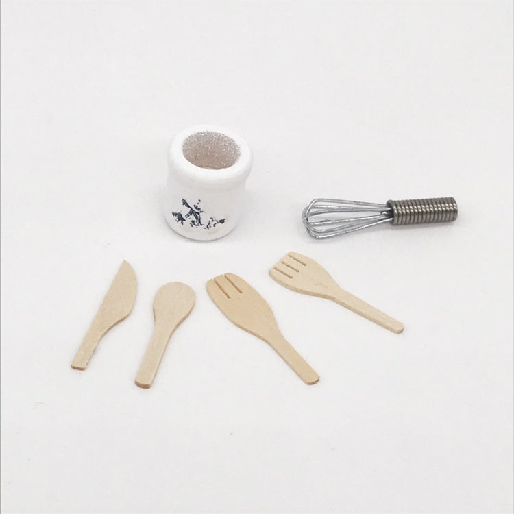 6 PCS / Set 1:12 Mini House Toy Simulation Eggbeater Pot Fork Set Kitchen Accessories