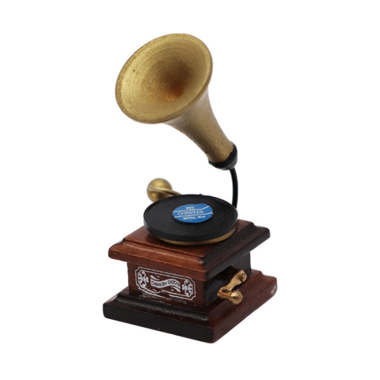 1:12 Mini House Toy Simulation Retro Gramophone with Record