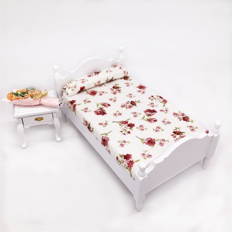 1:12 Mini House Toy Simulation Bedroom White Single Bed