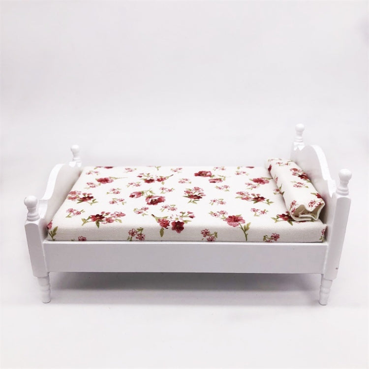 1:12 Mini House Toy Simulation Bedroom White Single Bed