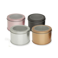 Load image into Gallery viewer, Deep Round Skylight Transparent Window Top Cover Tin Box Food Tea Can Baking Cake Box, 9cm x 9cm x 6cm