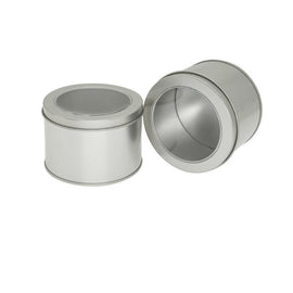 Deep Round Skylight Transparent Window Top Cover Tin Box Food Tea Can Baking Cake Box, 9cm x 9cm x 6cm