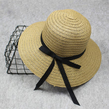 Load image into Gallery viewer, Grass Woven Wide-brimmed Foldable Hat Beach Sun Hat with bow for Women