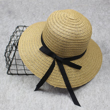 Load image into Gallery viewer, Grass Woven Wide-brimmed Foldable Hat Beach Sun Hat with bow for Women