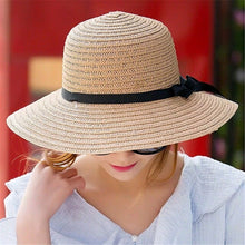 Load image into Gallery viewer, Grass Woven Wide-brimmed Foldable Hat Beach Sun Hat with bow for Women