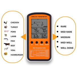 Wireless Remote BBQ Thermometer Dual Probe Digital Cooking Meat Food Oven Thermometer, DTH-106