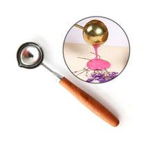 Load image into Gallery viewer, Wooden Handle Brass Seal Wax Spoon Tool Melting Sealing Wax Hand Account Stainless Steel Fire Paint Spoon, Stainless Steel Spoon, Rose Gold Spoon, Straight Round Wooden Spoon, Big with Black Handle