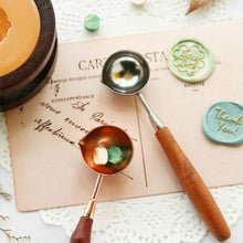 Load image into Gallery viewer, Wooden Handle Brass Seal Wax Spoon Tool Melting Sealing Wax Hand Account Stainless Steel Fire Paint Spoon, Stainless Steel Spoon, Rose Gold Spoon, Straight Round Wooden Spoon, Big with Black Handle