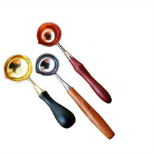 Load image into Gallery viewer, Wooden Handle Brass Seal Wax Spoon Tool Melting Sealing Wax Hand Account Stainless Steel Fire Paint Spoon, Stainless Steel Spoon, Rose Gold Spoon, Straight Round Wooden Spoon, Big with Black Handle